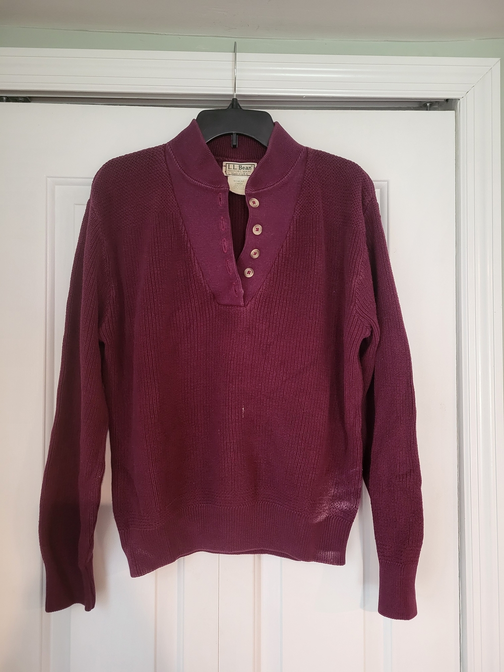 L.L. Bean Burgandy Knit Henley Sweater